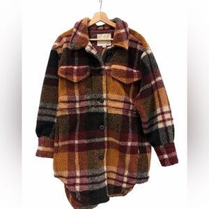 AEO American Eagle Outfitters Plaid Teddy Sherpa Fireside Shacket Size Small